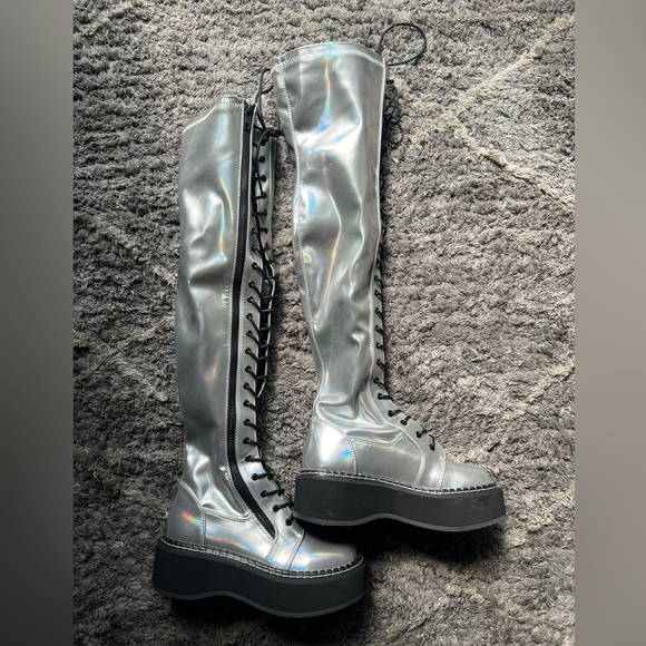 LIKE NEW Demonia thigh high lace up boots - Picture 4 of 5